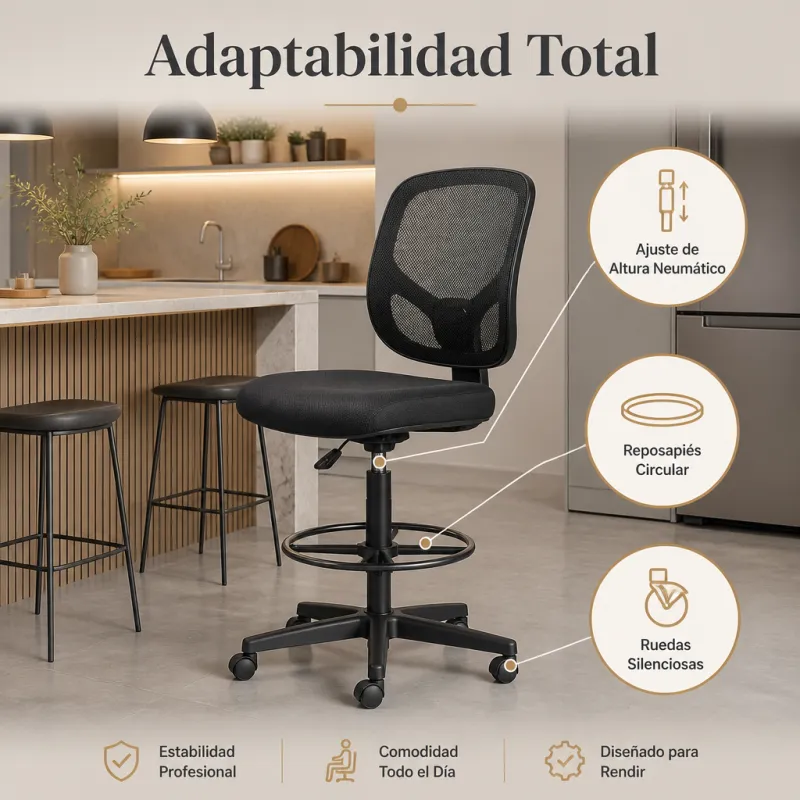 Silla de Oficina Ergonómica Alta con Reposapiés Circular y Malla Transpirable