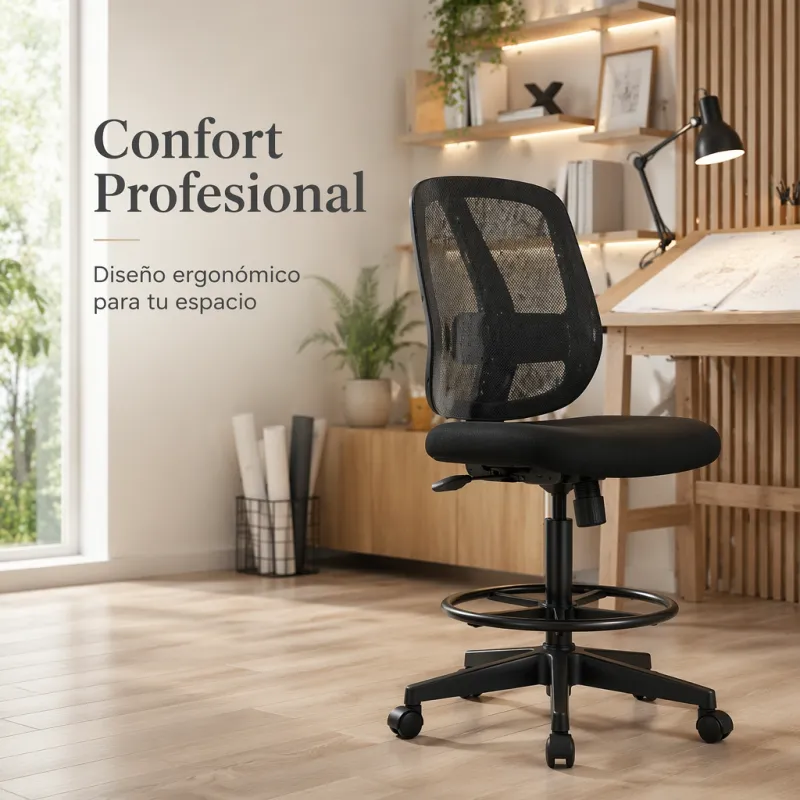 Silla de Oficina Ergonómica Alta con Reposapiés Circular y Malla Transpirable