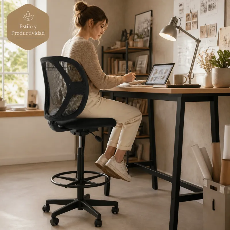 Silla de Oficina Ergonómica Alta con Reposapiés Circular y Malla Transpirable