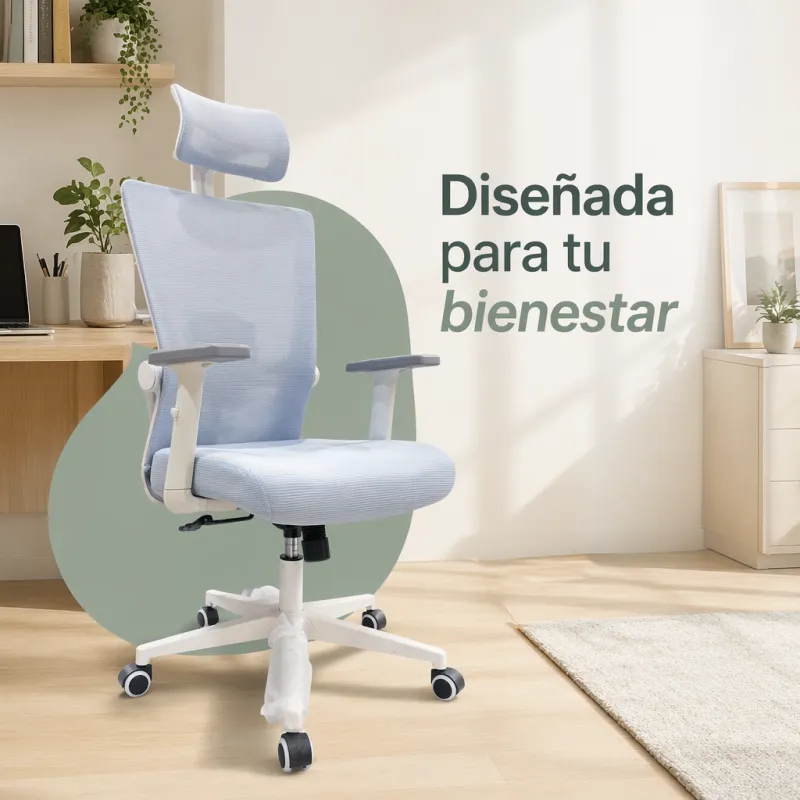 Silla de Escritorio Ergonómica con Respaldo de Malla y Cabecero Ajustable