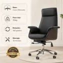 Silla de Oficina Ejecutiva Ergonómica Premium en Madera de Nogal y Cuero Sintético
