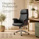 Silla de Oficina Ejecutiva Ergonómica Premium en Madera de Nogal y Cuero Sintético