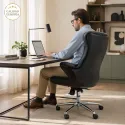 Silla de Oficina Ejecutiva Ergonómica Premium en Madera de Nogal y Cuero Sintético