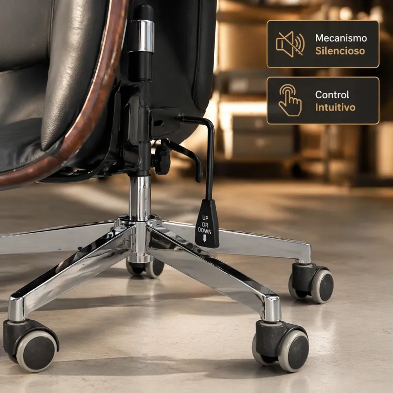 Silla de Oficina Ejecutiva Ergonómica Premium en Madera de Nogal y Cuero Sintético
