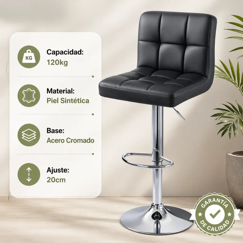 Taburete de Bar Elegante y Ergonómico Ajustable en Piel Sintética