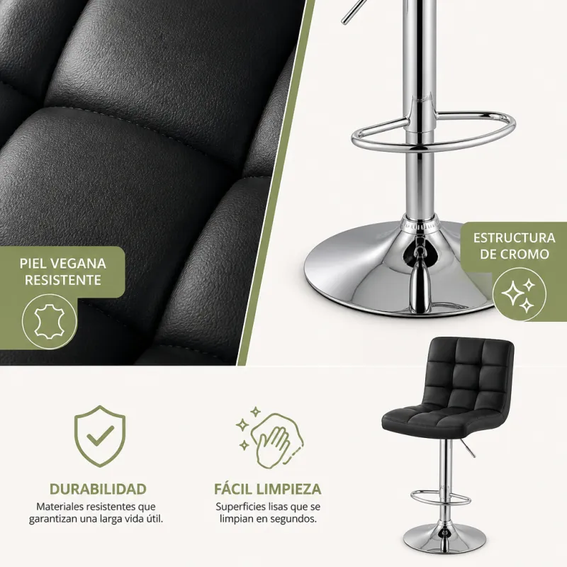 Taburete de Bar Elegante y Ergonómico Ajustable en Piel Sintética