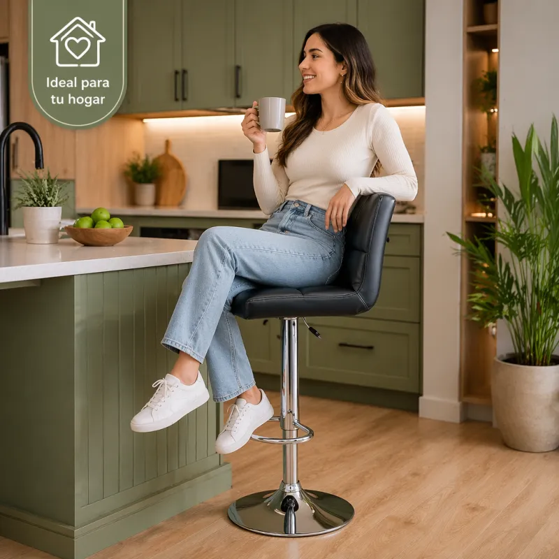 Taburete de Bar Elegante y Ergonómico Ajustable en Piel Sintética