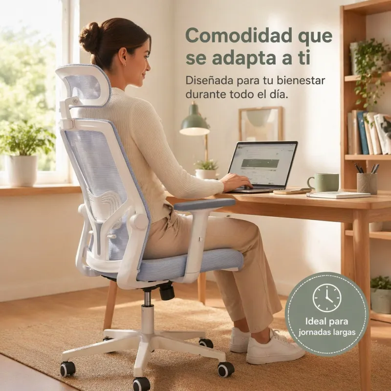 Silla de Escritorio Ergonómica con Respaldo de Malla y Cabecero Ajustable