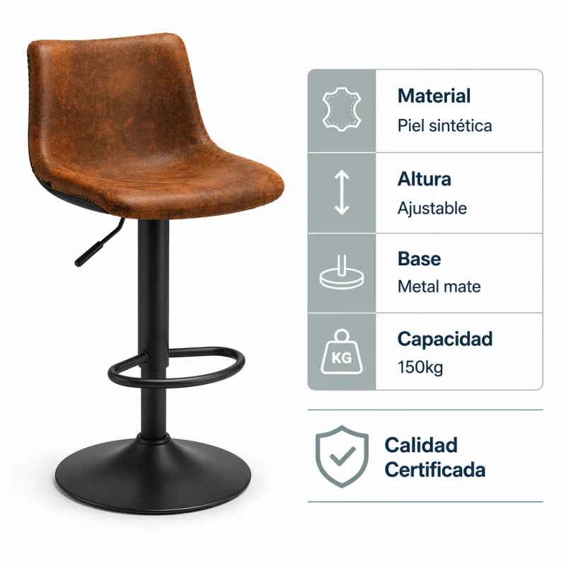Taburete de Bar Industrial Ergonómico con Altura Ajustable y Base de Acero