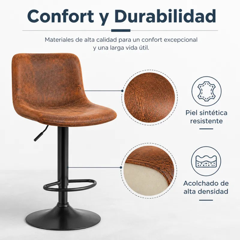 Taburete de Bar Industrial Ergonómico con Altura Ajustable y Base de Acero