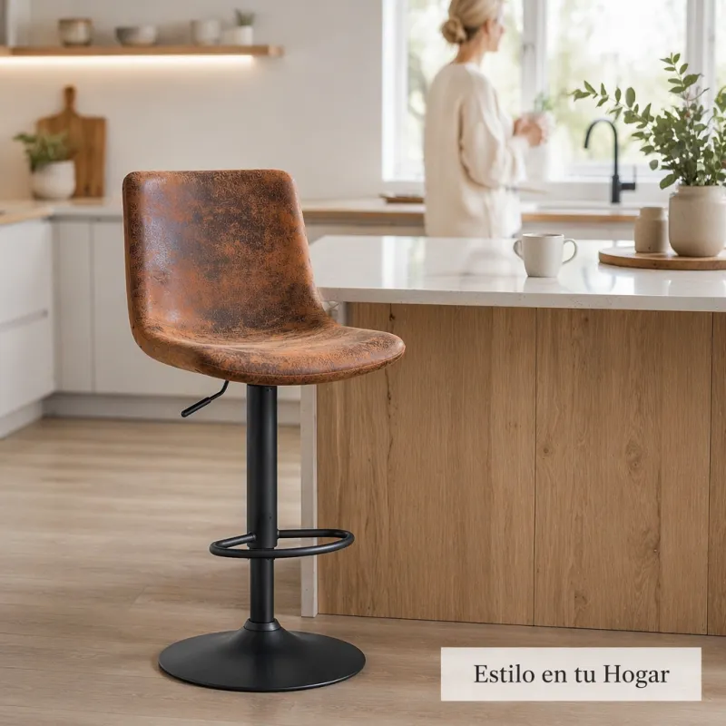 Taburete de Bar Industrial Ergonómico con Altura Ajustable y Base de Acero