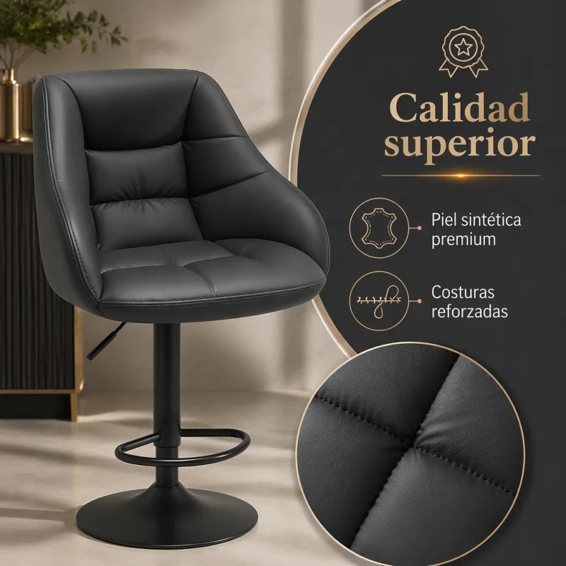 Taburete de Bar Ergonómico Ajustable en Piel Sintética Premium