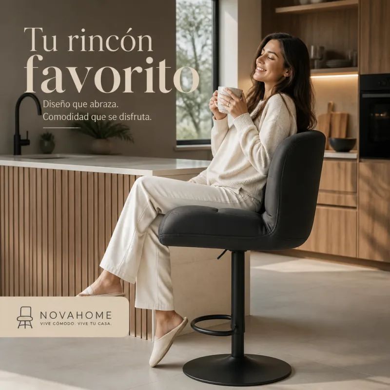Taburete de Bar Ergonómico Ajustable en Piel Sintética Premium