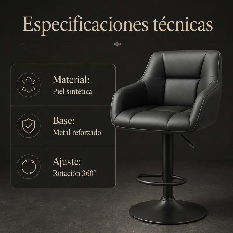Taburete de Bar Ergonómico Ajustable en Piel Sintética Premium