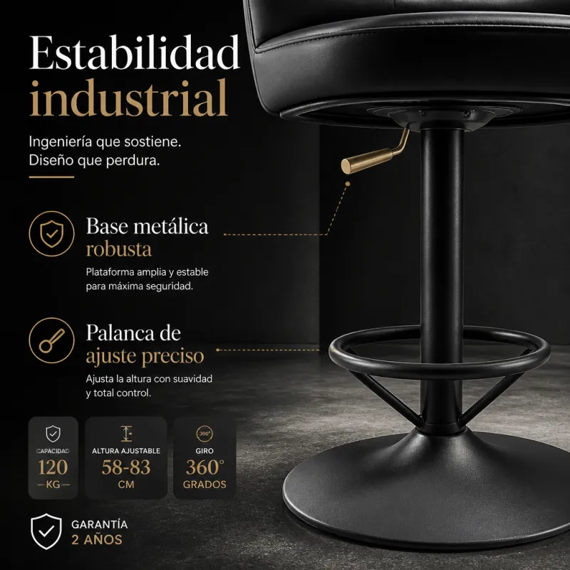 Taburete de Bar Ergonómico Ajustable en Piel Sintética Premium