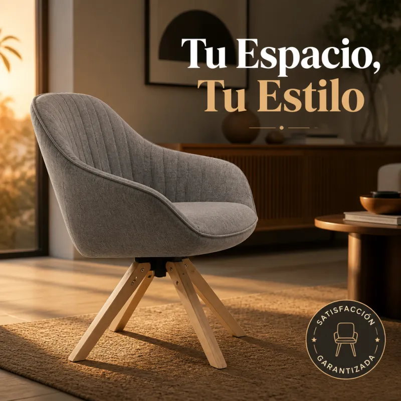 Silla de Escritorio Giratoria Nórdica de Madera Maciza y Tejido Premium