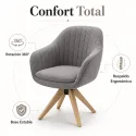 Silla de Escritorio Giratoria Nórdica de Madera Maciza y Tejido Premium