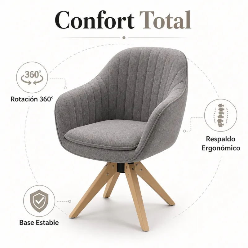 Silla de Escritorio Giratoria Nórdica de Madera Maciza y Tejido Premium