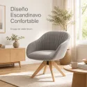 Silla de Escritorio Giratoria Nórdica de Madera Maciza y Tejido Premium