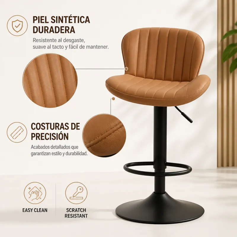 Taburete de Bar Ergonómico Giratorio con Respaldo y Altura Ajustable