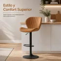 Taburete de Bar Ergonómico Giratorio con Respaldo y Altura Ajustable