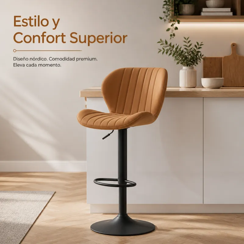 Taburete de Bar Ergonómico Giratorio con Respaldo y Altura Ajustable