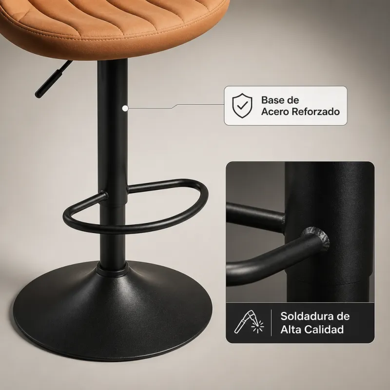 Taburete de Bar Ergonómico Giratorio con Respaldo y Altura Ajustable