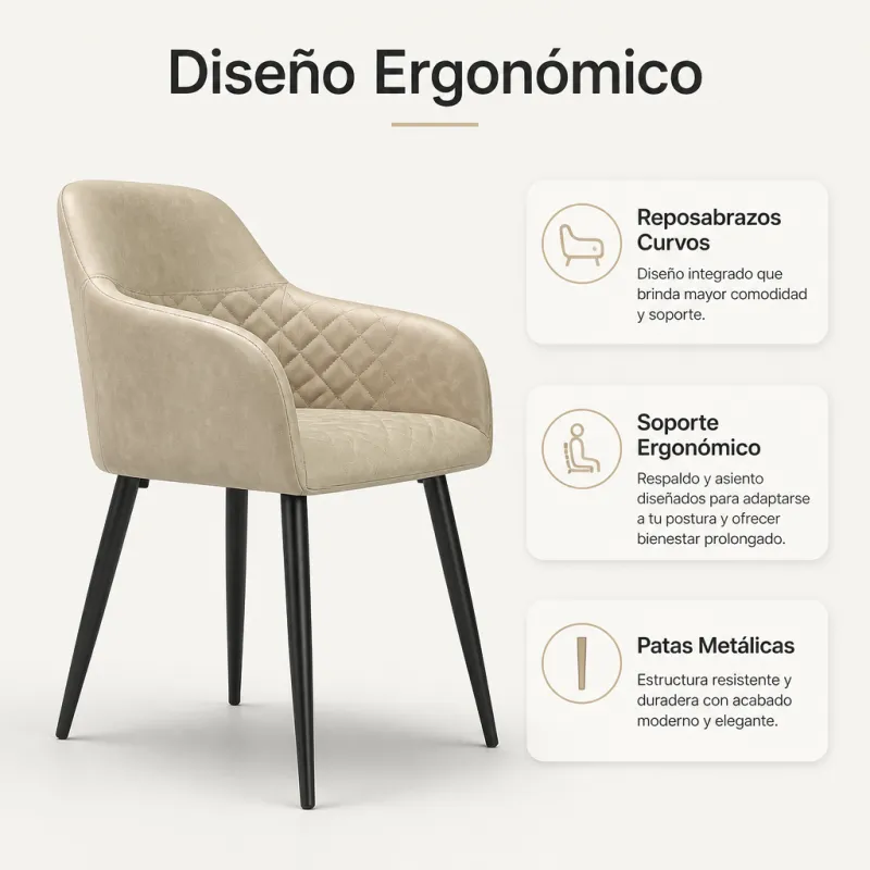 Silla de Comedor Ergonómica de Terciopelo con Reposabrazos y Patas de Acero