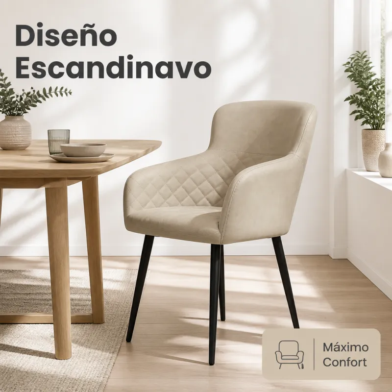 Silla de Comedor Ergonómica de Terciopelo con Reposabrazos y Patas de Acero