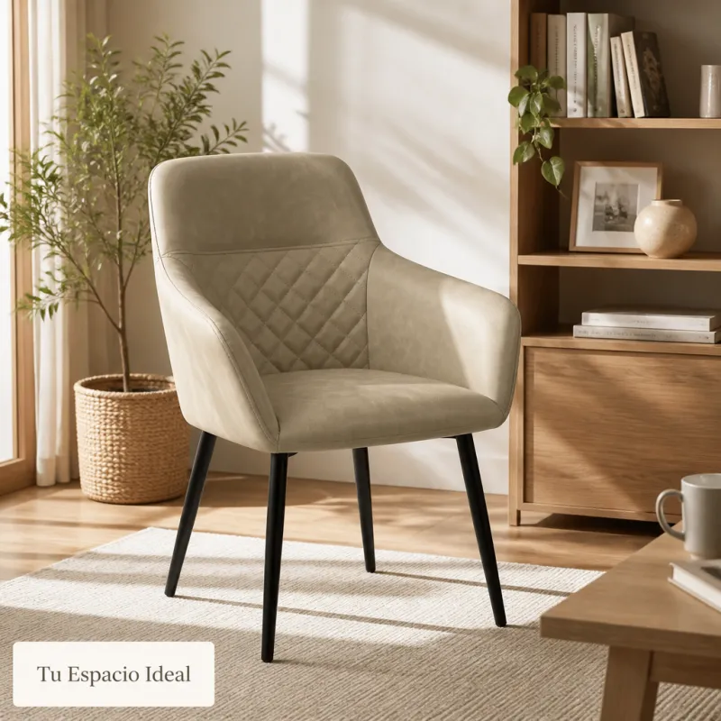 Silla de Comedor Ergonómica de Terciopelo con Reposabrazos y Patas de Acero