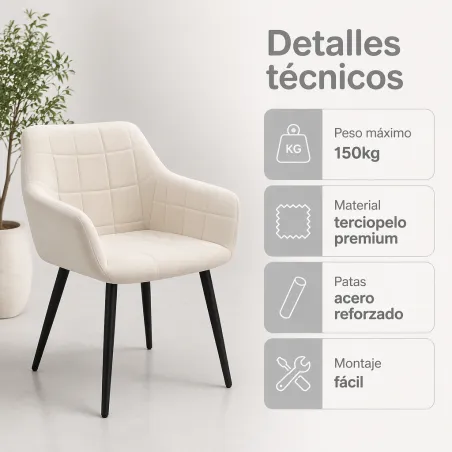 Silla de Comedor Nórdica Ergonómica en Terciopelo Premium