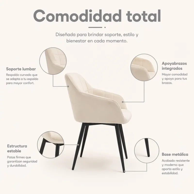 Silla de Comedor Nórdica Ergonómica en Terciopelo Premium