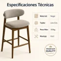Taburete de Bar Ergonómico en Madera de Nogal y Lino Gris Premium