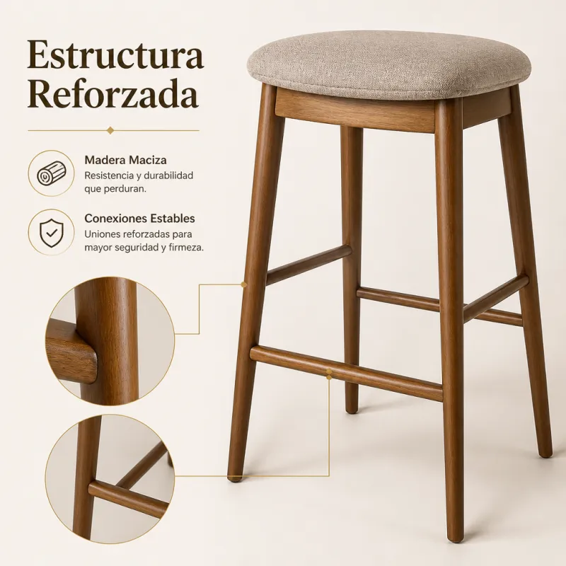 Taburete de Bar Ergonómico en Madera de Nogal y Lino Gris Premium