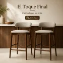 Taburete de Bar Ergonómico en Madera de Nogal y Lino Gris Premium