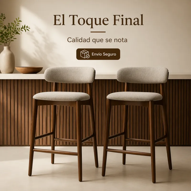 Taburete de Bar Ergonómico en Madera de Nogal y Lino Gris Premium