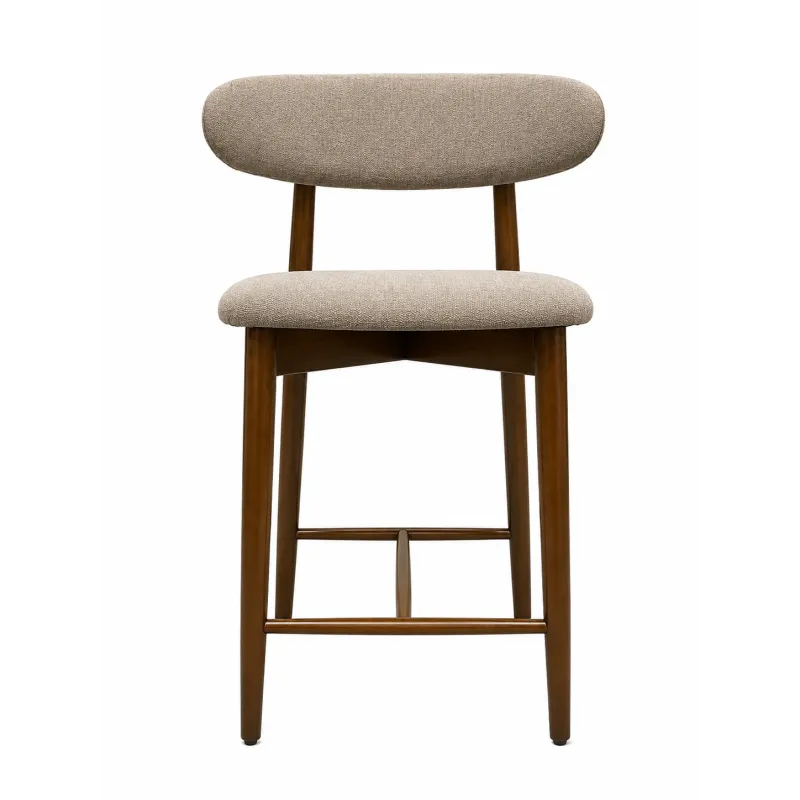 Taburete de Bar Ergonómico en Madera de Nogal y Lino Gris Premium