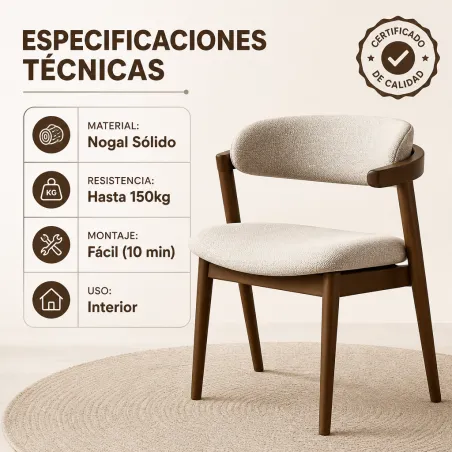 Silla de Comedor Ergonómica en Madera de Nogal y Tejido Premium