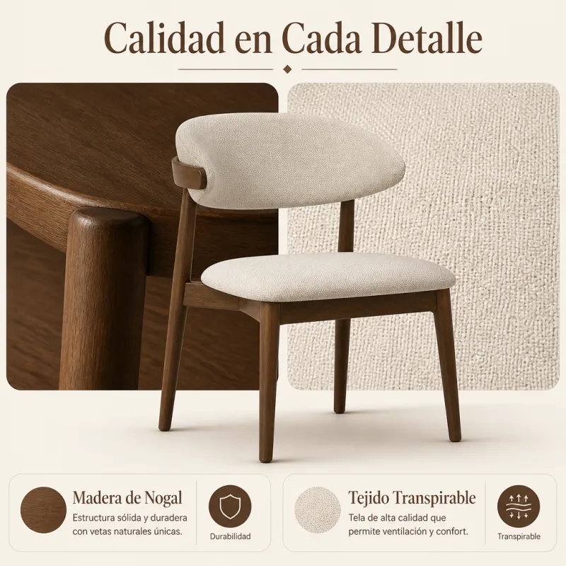 Silla de Comedor Ergonómica en Madera de Nogal y Tejido Premium