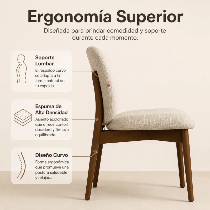 Silla de Comedor Ergonómica en Madera de Nogal y Tejido Premium