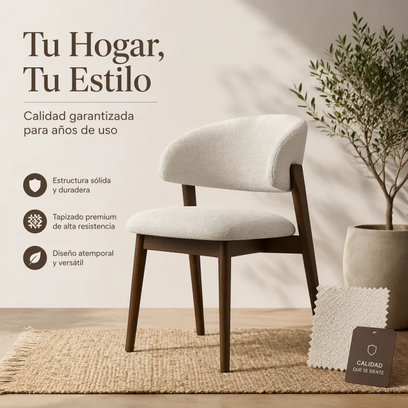 Silla de Comedor Ergonómica en Madera de Nogal y Tejido Premium