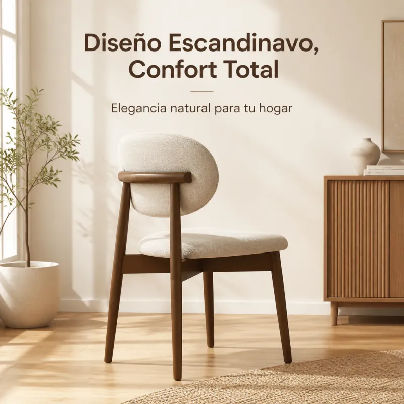 Silla de Comedor Ergonómica en Madera de Nogal y Tejido Premium