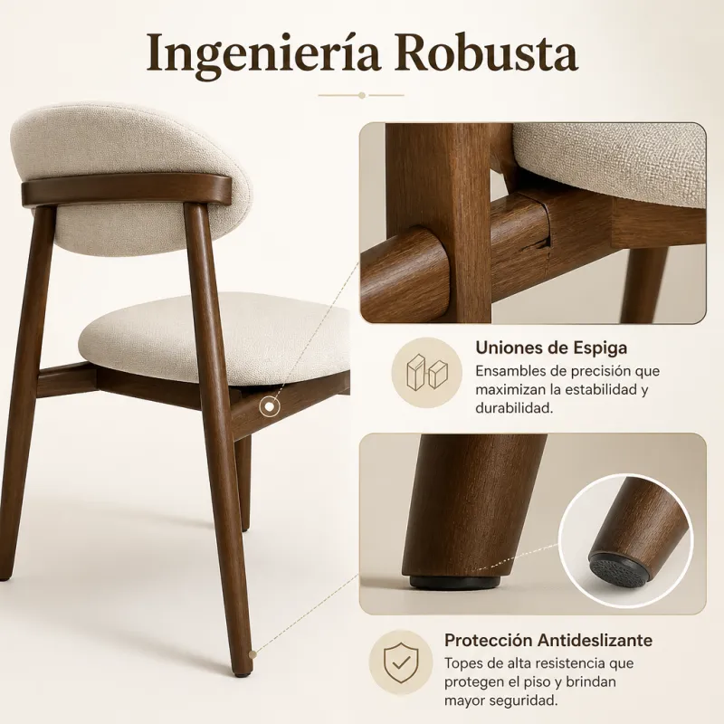 Silla de Comedor Ergonómica en Madera de Nogal y Tejido Premium