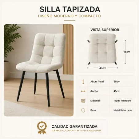 Silla Tapizada de Comedor y Oficina Ergonómica con Base de Metal Reforzado