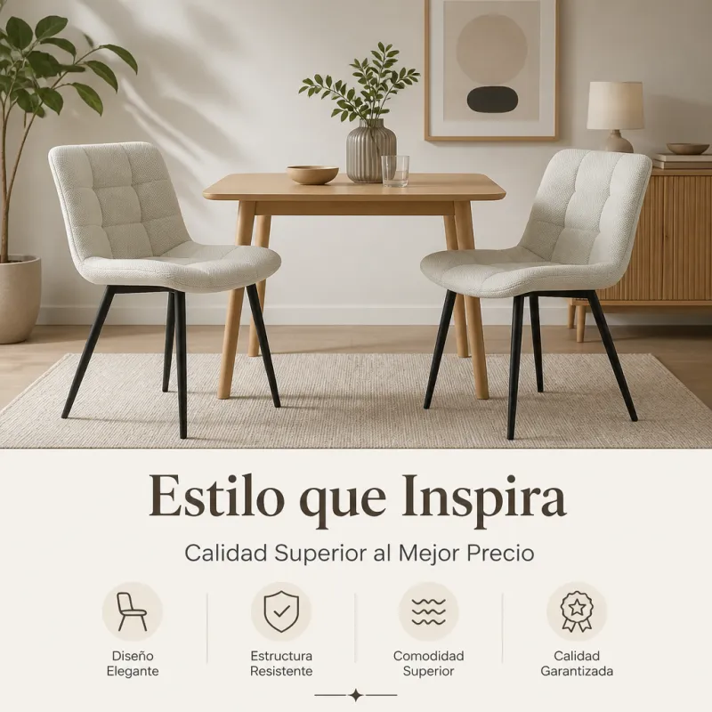 Silla Tapizada de Comedor y Oficina Ergonómica con Base de Metal Reforzado