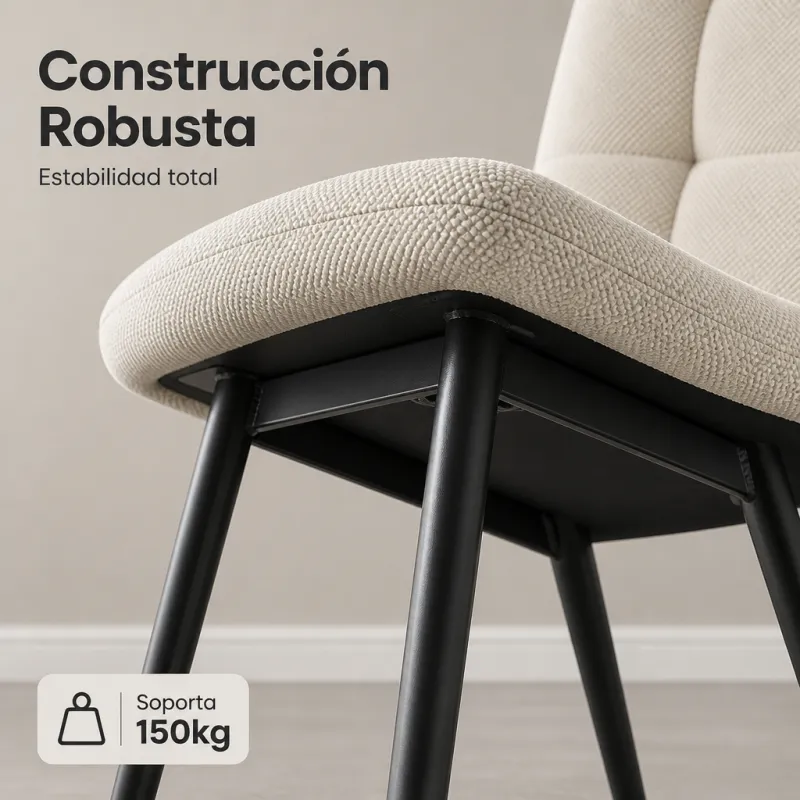 Silla Tapizada de Comedor y Oficina Ergonómica con Base de Metal Reforzado