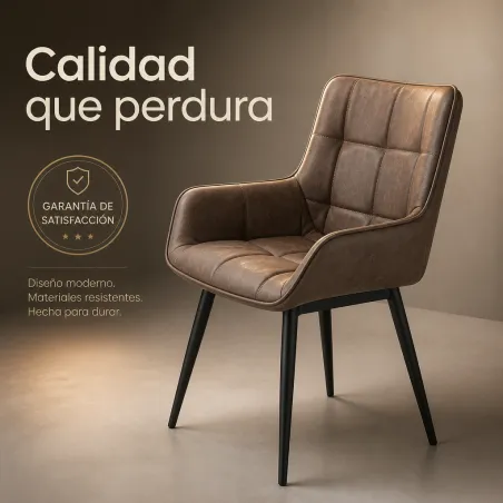 Silla de Comedor Ergonómica de Cuero Sintético Premium con Patas de Acero Reforzado