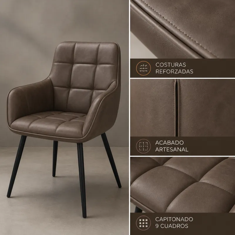 Silla de Comedor Ergonómica de Cuero Sintético Premium con Patas de Acero Reforzado