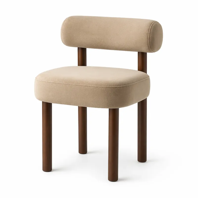 Silla de Diseño Nórdico Ergonómica de Madera Maciza y Terciopelo Suave