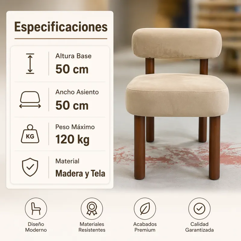 Silla de Diseño Nórdico Ergonómica de Madera Maciza y Terciopelo Suave